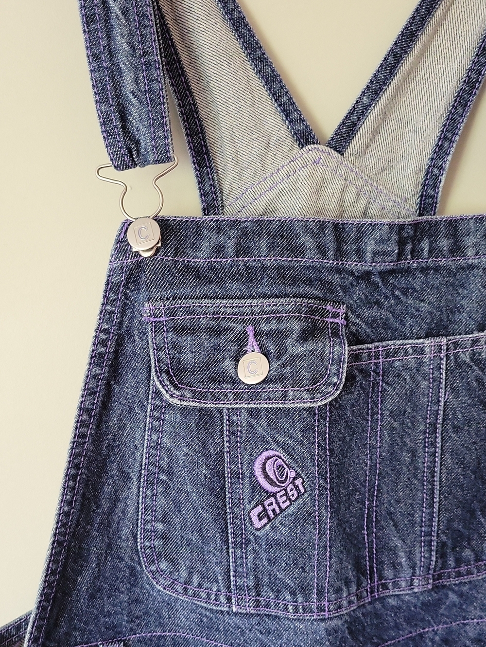 Vintage Y2K Streetwear Women's Purple Contrast Stitch Utility Overalls M-L - Picture 4 of 9